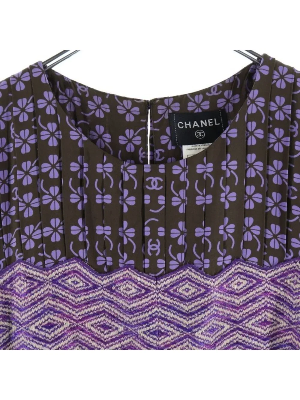 Chanel Dress Sleeveless Pleated Yolen Wool Purple